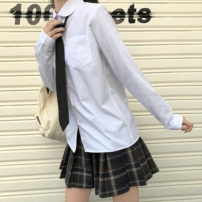 Korean Style Women's College Tie Shirt - Solid, Versatile, Long Sleeve, Loose Fit for Students, 2026 Trendy Fashion