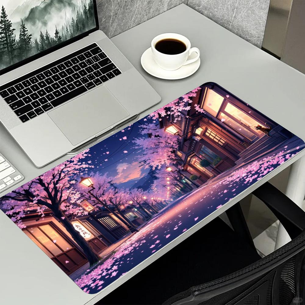 Cherry Blossom Town Large Extended Gaming Mouse Pad Non Slip Rubber Keyboard Desk Mat Smooth Surface For Laptop Pc Game Desktop