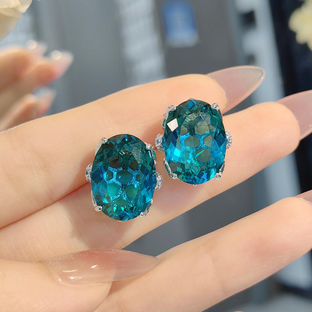 Dámská móda Náhrdelník Anti Paraiba modrý Vysoce uhlíkové diamantové náušnice Růžový zirkonový prsten Barevná pokladnicová sada