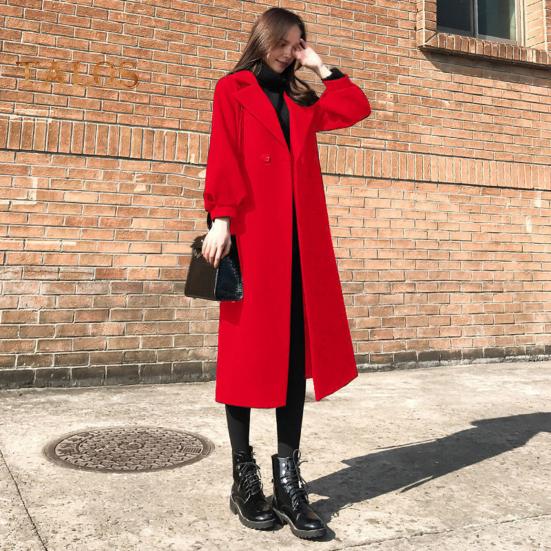 Women Winter Coat Formal Business Style Turn-down Collar Double Buttons Calf Length Overcoat OL Commuting Jacket Solid Color Thick Outerwear