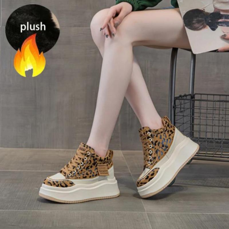 

Модные кроссовки на платформе 7 см, женские, сексуальные, с высоким верхом, с леопардовым принтом, женская повседневная обувь, модные кроссовки, весна, теплая меховая зима 35