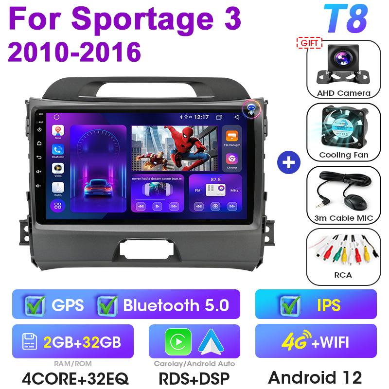 2 Din Android 12 Car Radio For KIA Sportage 3 2010 - 2016 Multimedia Video Player GPS 4G Carplay Auto Stereo QLED DVD Head Unit