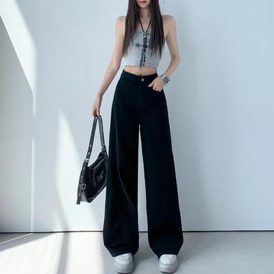 Fashionable Black Light Luxury Korean-Style Wide-Leg Jeans - Super Soft Cotton, Slim Fit for Women - Perfect for Spring and Summer