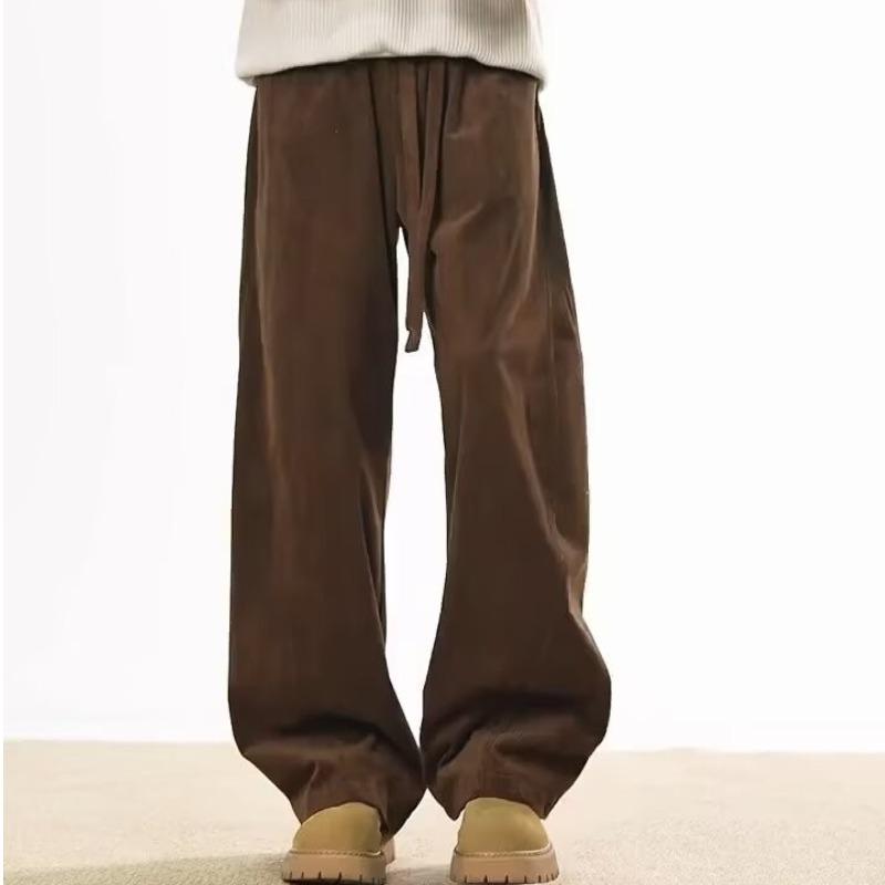 Retro Coffee Corduroy Pants Men's Winter Drape Wide-leg Pants Loose Casual Straight