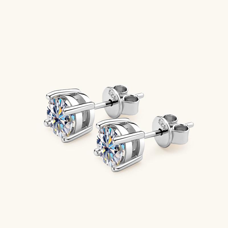 Silvere Glam Classic Four-pronged Moissanite Stud Earrings With A Niche Design For Women, S925 Sterling Silver Earrings