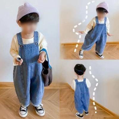 Autumn Loose Wide Leg Open Shoulder Pants for Children, Boys and Girls, Baby Jeans