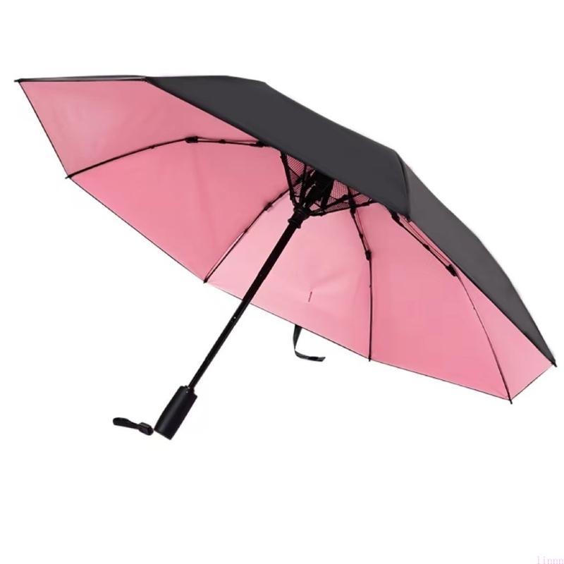 

USB Rechargeable Sunshade Umbrellas with Integrated Fan and Two Functionality for Rain and рожевий