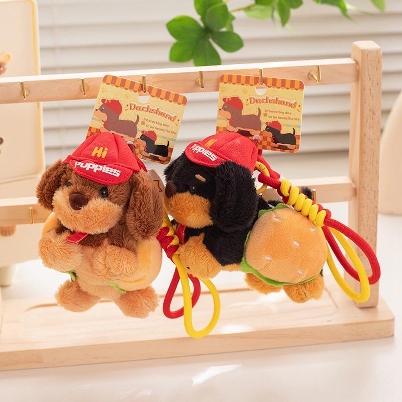 Cartoon Dachshund Plush Toy Camera-Style Keychain Backpack Accessory