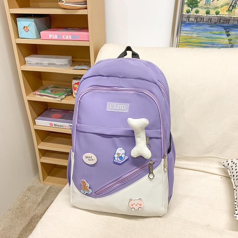 Schoolbag New Schoolbag Women's Japanese Small Fresh Cartoon Cute Middle School Backpack Contrasting Color Simple Junior High School Backpack