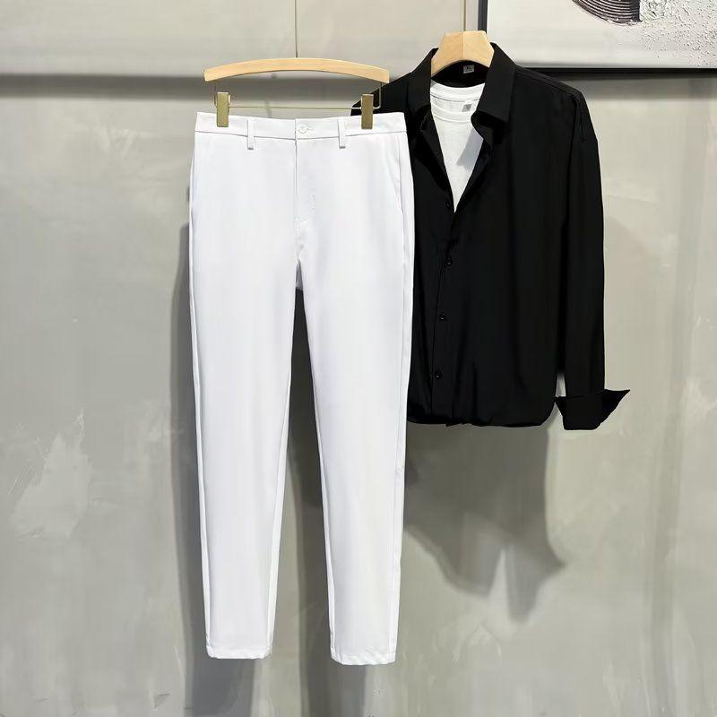 New Four Seasons Men's Fashion Sagging Business Casual Straight Tube Versatile Fashion Korean Elastic Waist Suit Pants