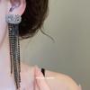 Silver Needle High-End Rhinestone Saturn Tassel Earrings - Elegant Oval Geometric Design, Niche Personality for Women