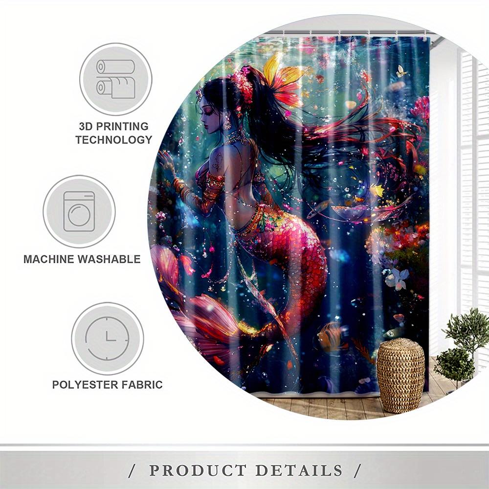 Fairy Mermaid Print Waterproof Shower Curtain For Bathroom, Magical Ocean Life Design High-End Toilet Partition Curtain