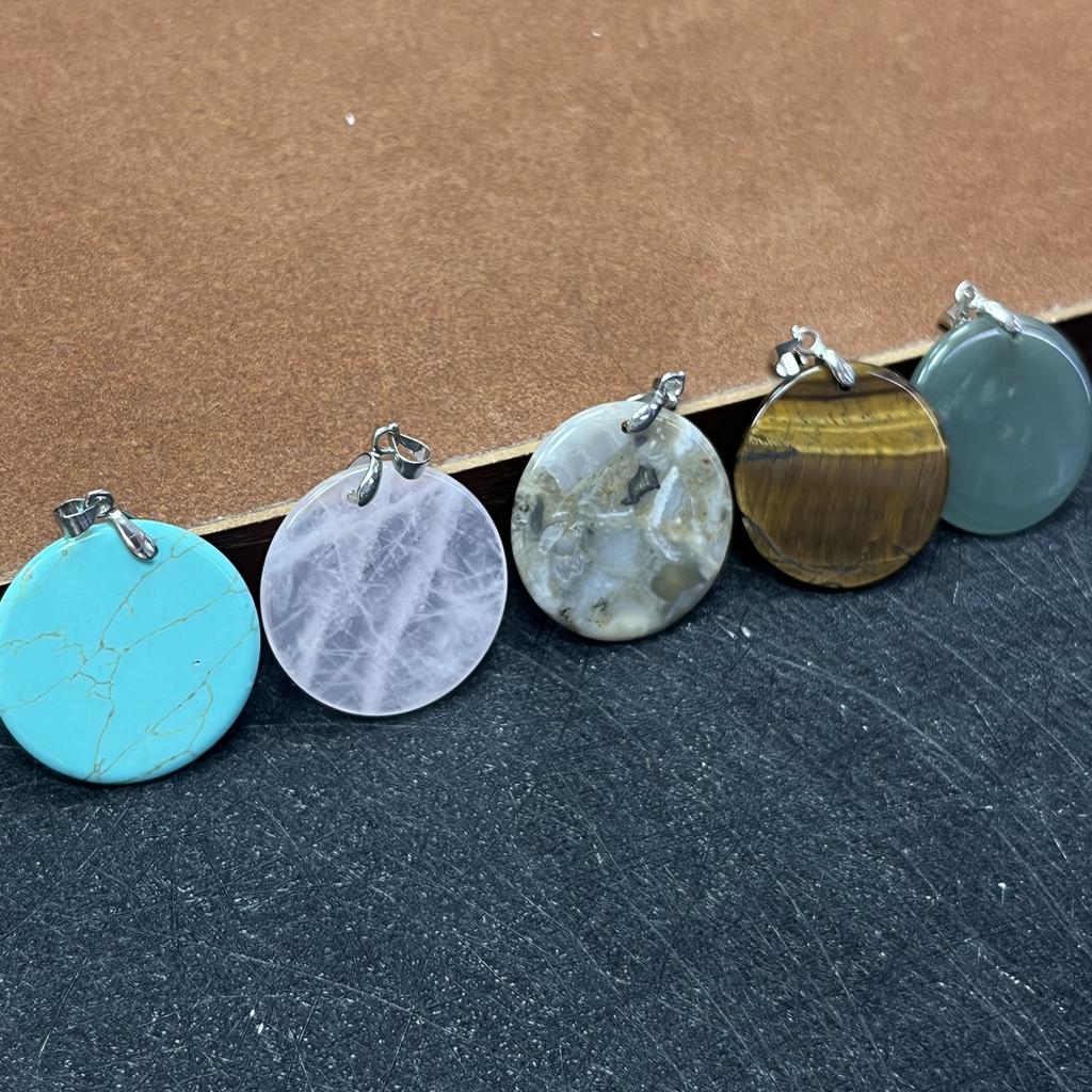 3Pcs, Energy Natural Stone Gemstone Round Pendants, DIY Jewelry Making Charms for Necklace, Bracelet, and Craft Accessories, Unique Gifts 30×30mm