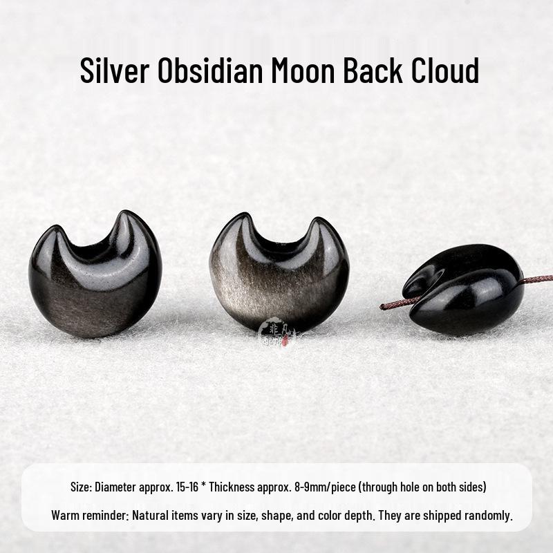 Silver Obsidian Star Moon Carved Bracelet Beads - DIY Jewelry Accessories