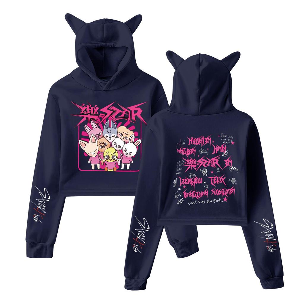 Stilvolles Damen-Kapuzenpullover-Sweatshirt mit Stray Kids-Aufdruck, trendiges langärmeliges Oberteil.
