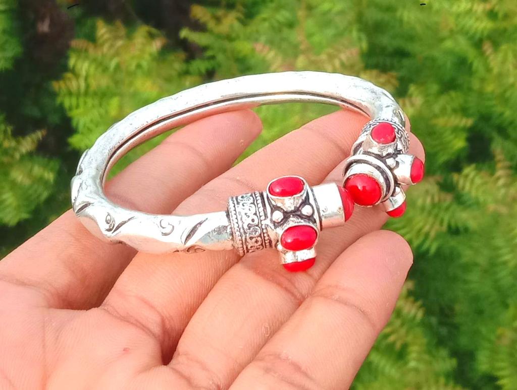 Red Coral  Gemstone 925 Sterling Silver Plated Cuff Bangles ZCB-B7