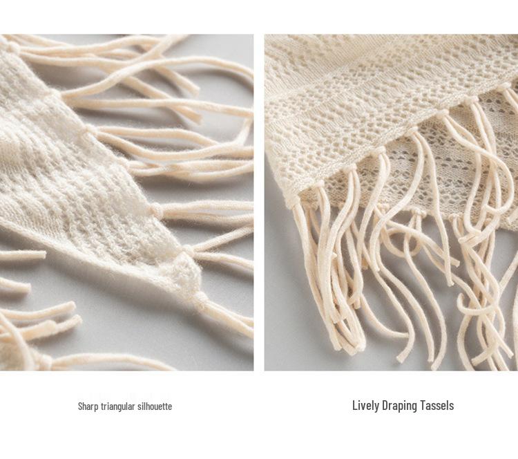 100% Cashmere Hollow Triangle Shawl Scarf - Stylish, Versatile, Warm with Tassels