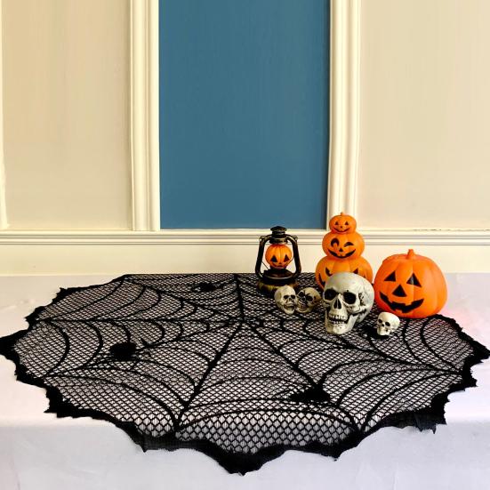 Halloween Tischdecke, Schwarze Spitze Spinnennetz Tischabdeckung, Gruselige Gotische Lampenschirm für Halloween Maskerade, Party, Esstisch Dekoration