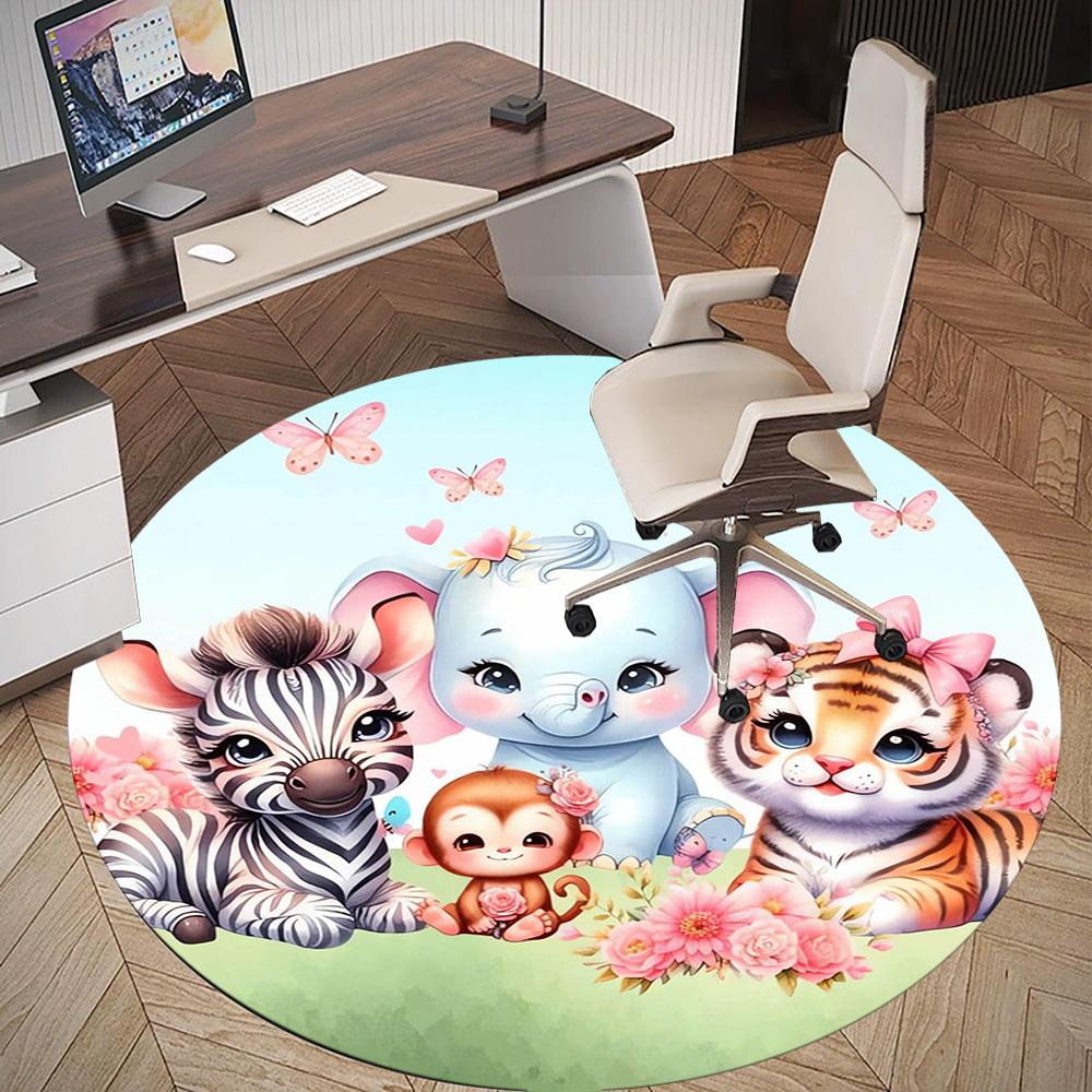 1pc Jungle Friends Round Chair mat Area Rug - Non-Slip, Floor Mat for Office, Bedroom, home decor Christmas Gift p0811041