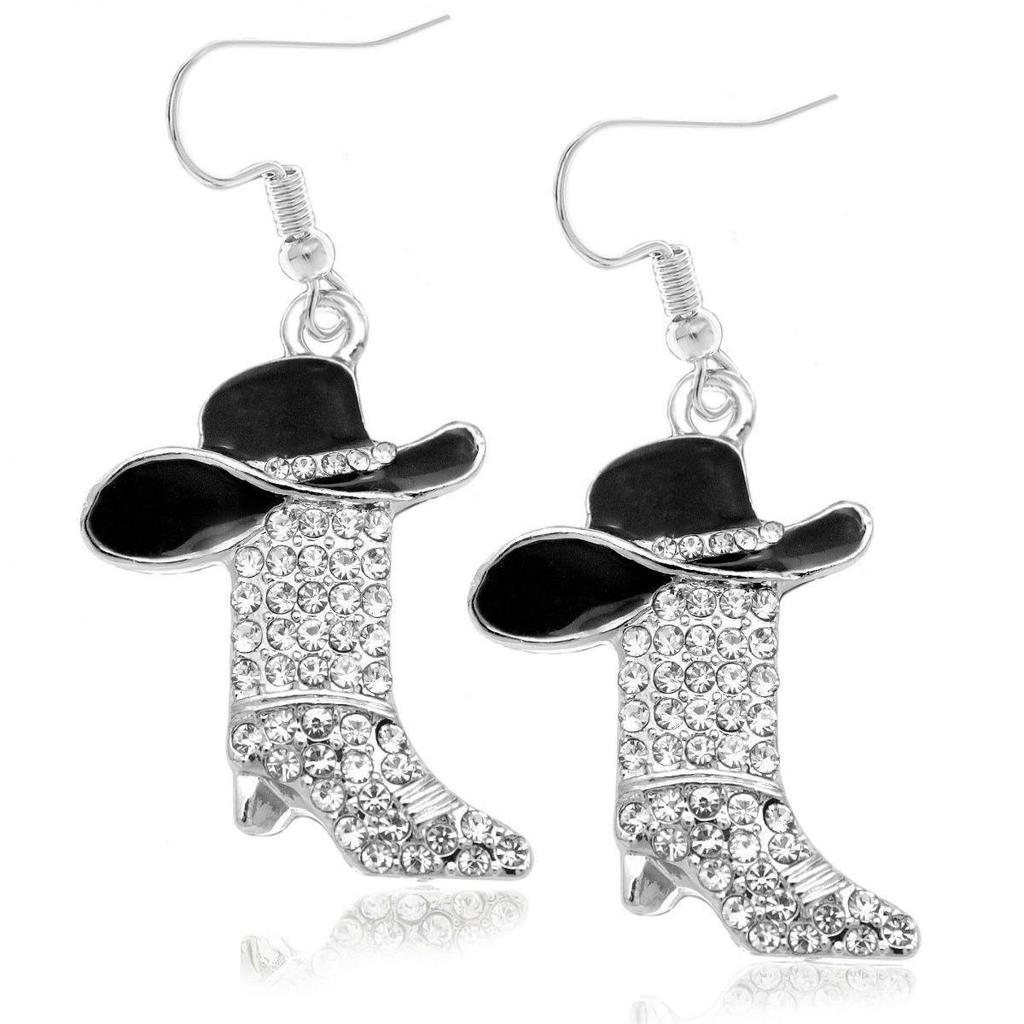Cross-Border Alloy Rice Bead Stud Earrings: Christmas Boots & Western Cowboy Hat Dangles