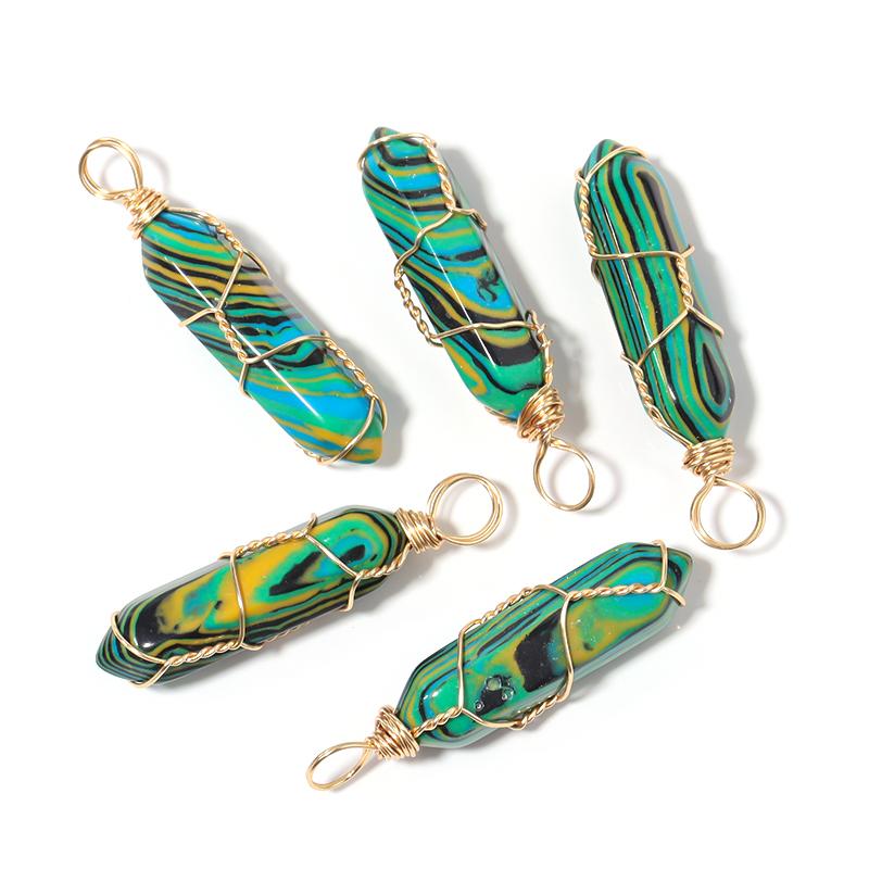 1 Pc Natural Stone Charms 40mm Color Bullet Shaped Handmade Gold Wire Pendants for DIY Necklace Gifts Jewelry Making Accessories