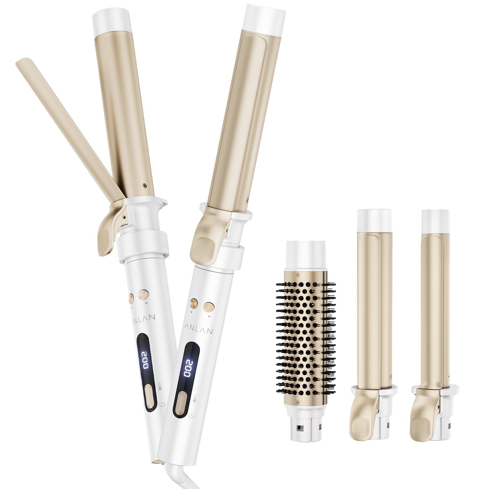 

ANLAN Автоматическая завивка Автоматическая до 5 температур Международный PSE утюжок, Двойное использование и ручное, 38 мм/32 мм/25 мм, Укладка, 120°C 200°C, Настройки, Женский, белый