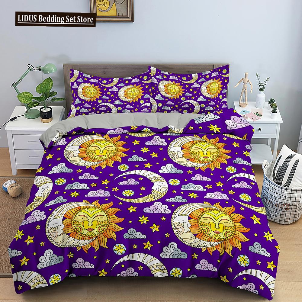 Bohemian Duvet Cover Set Universe Sun And Moon Themed Polyester Comforter Cover King Queen Full Size For Kids Boys Bedding Set