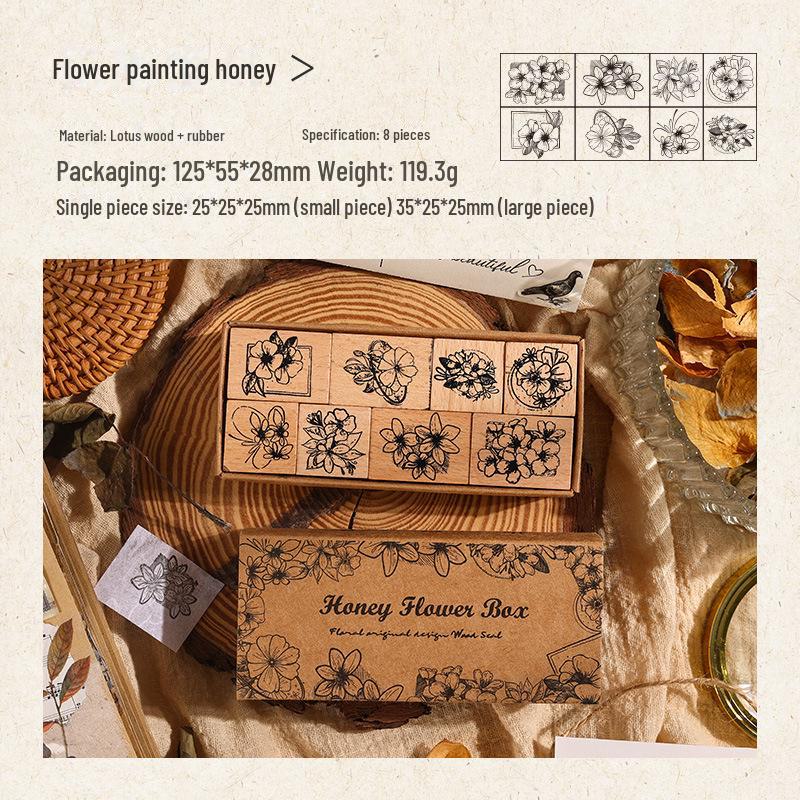 

Yuezhen Cross-Border Flower Honey Деревянный справочник и набор ретро-печатей для детей