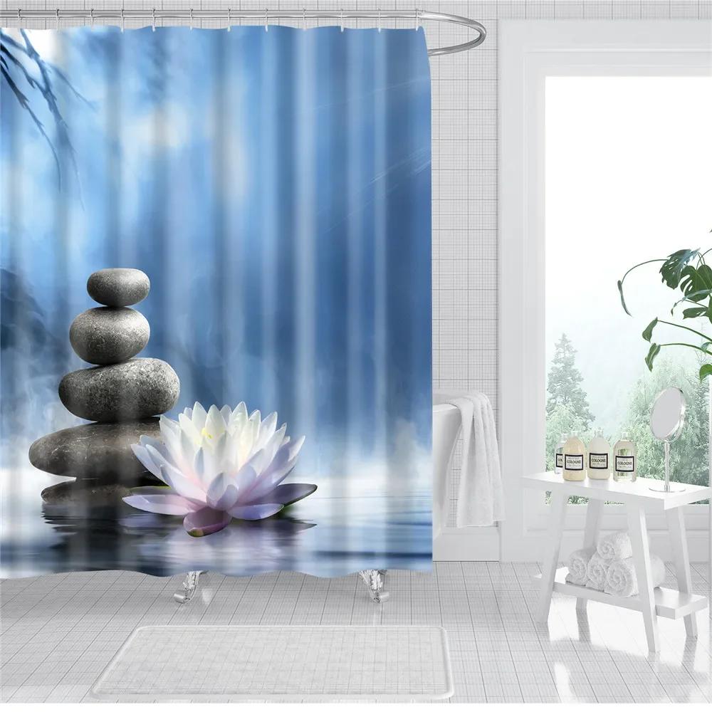 3D Buddha Plant Printed Bath Curtains Waterproof Polyester Fabric Bathroom Shower Curtain Screen with Hooks Bathroom Curtains