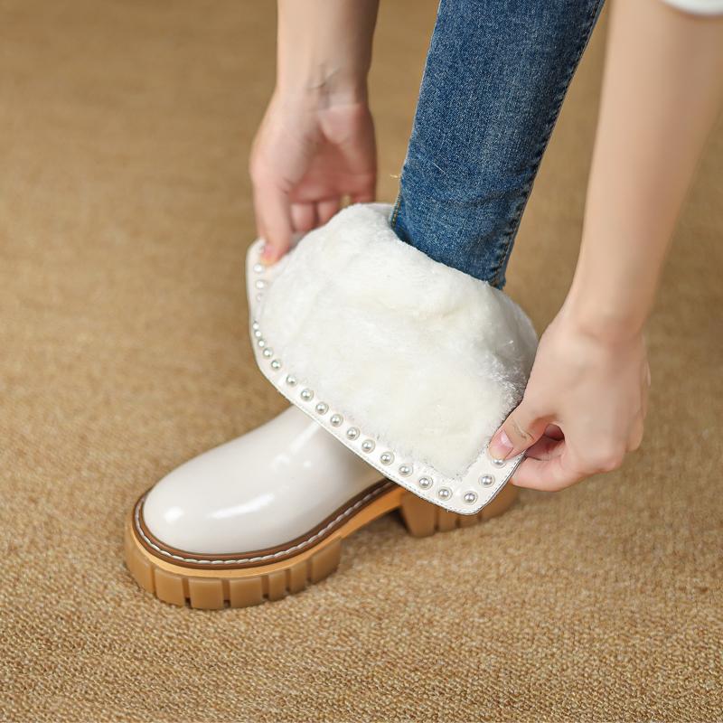 Size 34-42 Genuine Leather Boots Women Thick Fur Warm Buckle Winter Boots Platform Ankle Boots for Women Shoes Platform Shoes