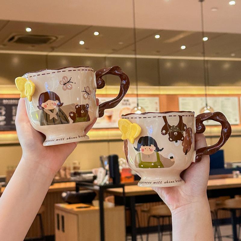 Birthday gifts for girlfriends, embossed butterfly mugs, vintage ceramic cups, coffee cups, practical souvenirs for girls