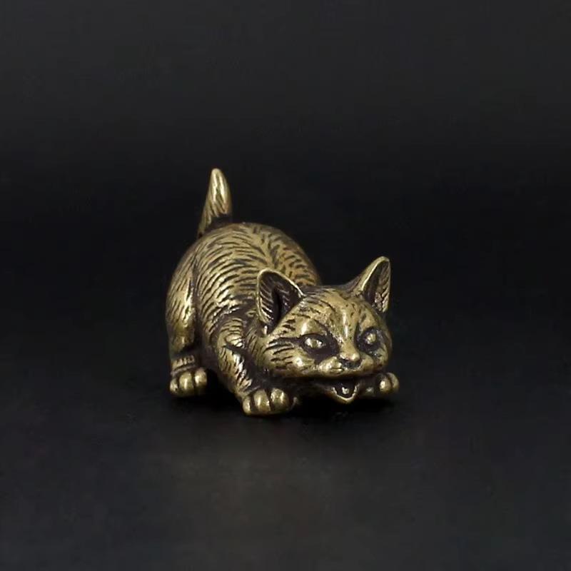 Brass Kitty Ornament - Office Desktop Ornament With Bored Retro Tea Pet Brass Decorative Pendant Multi-Style Statue
