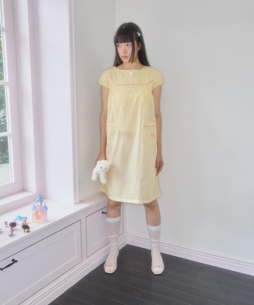 Syakili One-Button Mini Dot Dress (Yellow)
