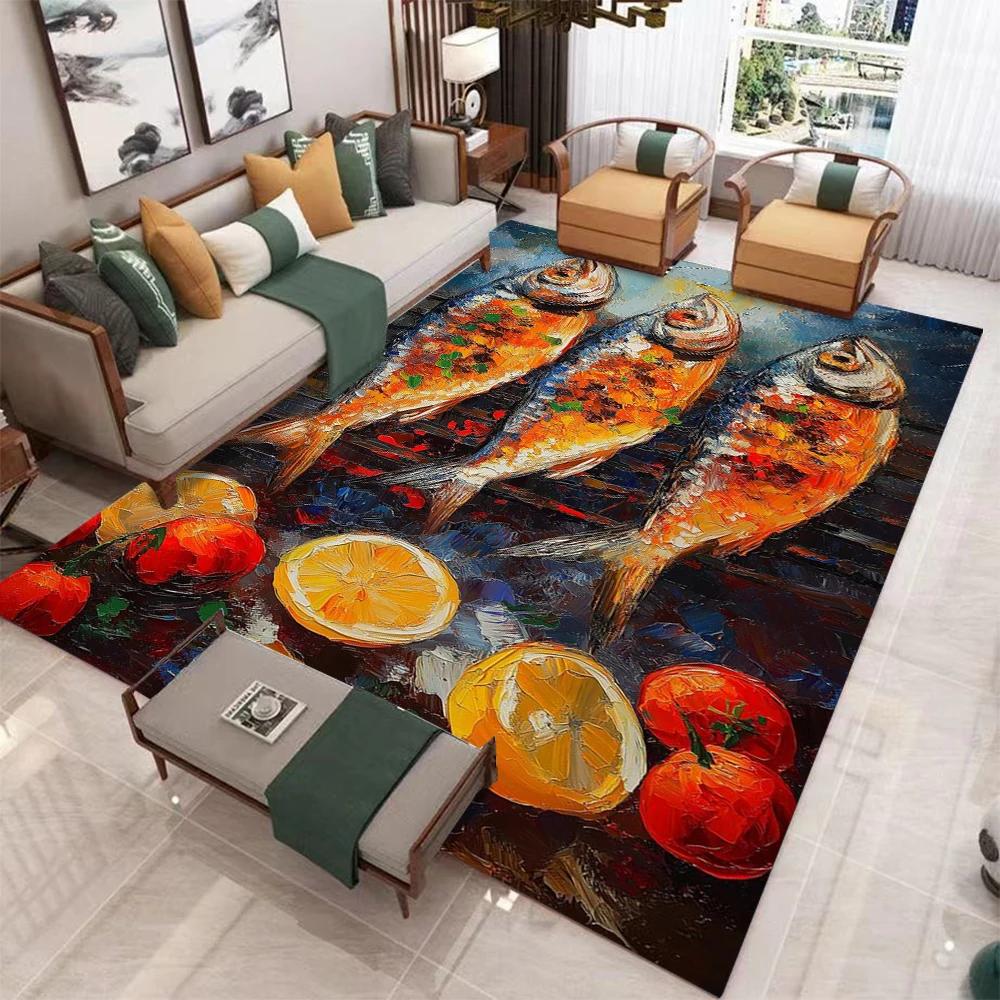 Colorful Grilled Fish Camping Picnic Carpet Living Room Bedside Bedroom Carpet Kitchen Dining Table Floor Mat Corridor Door Mat