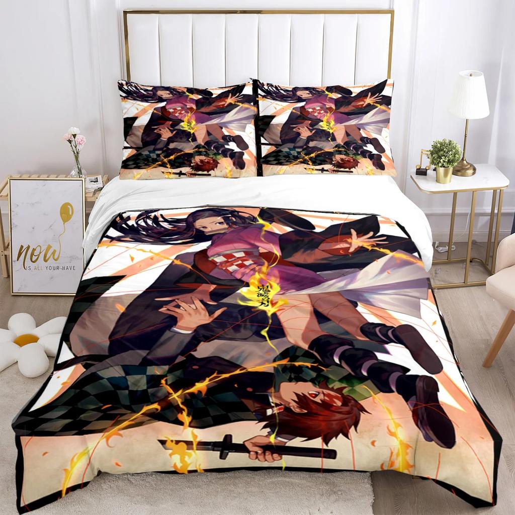 3D Print Demon  Slayer Bedding Set Three Pieces Cartoon Anime Duvet Cover Set Kids Teens King Double Full Comforter Sets Gift