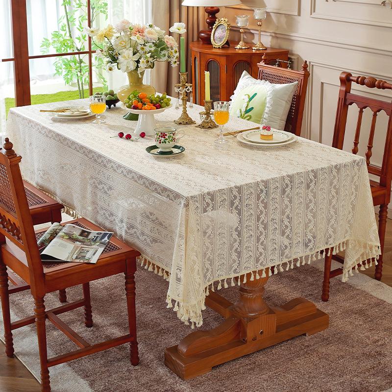 Hot-Selling French Lace Tablecloth New Products For Solid Color Rectangular Atmosphere Decoration Hollow High-End Light Luxury
