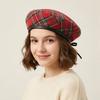 Béret Tartan Plaid Y2K Chapeau d'Artiste à Cordon Chapeau Octogonal Mode Streetwear