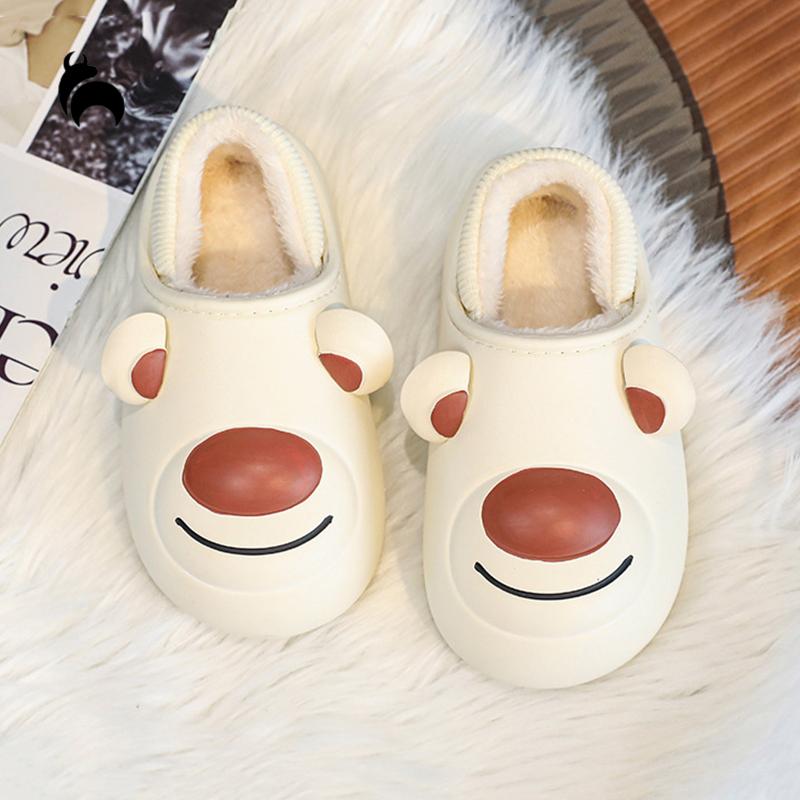 

Хлопковая обувь Mo Dou, женская домашняя теплая обувь на меху, хлопковая обувь с милым медвежонком, хлопковые тапочки для родителей и детей