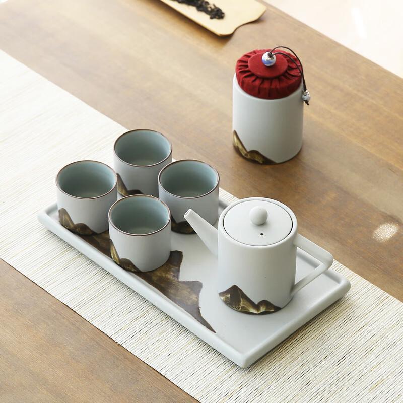 Japanese Style Coarse Pottery Ink Wash Kung Fu Tea Set