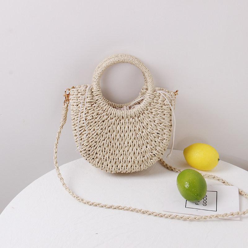 Summer woven bag women s niche design semi-round straw woven bag leisure vacation wind beach bag women s portable messenger bag