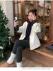 Plus Size Women's Round Neck Cotton Shawl Cardigan with Vertical and Bubble Stripes