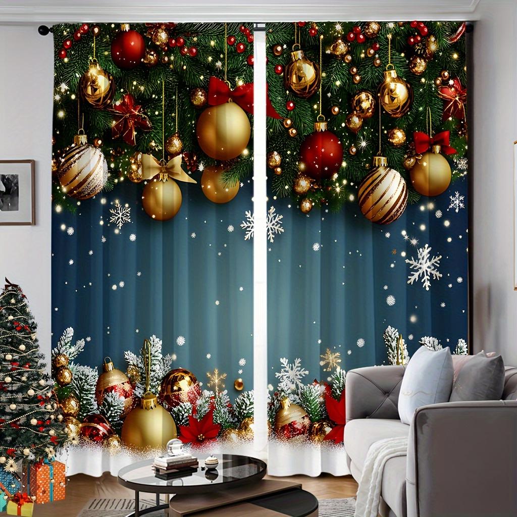 2 Paneele Weihnachtsvorhänge mit Schnee und Weihnachtsmann, halbverdunkelnd, für Schlafzimmer, Wohnzimmer, Fenster, Küche, Büro, Heimdekoration