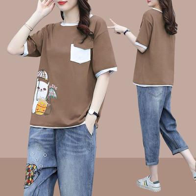 Breathable and Cool Summer Short Sleeve Tee for Women Art Style Tops