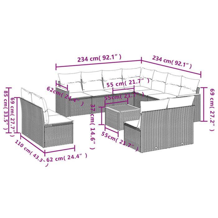 VidaXL Salon de Jardin avec Coussins 12 pcs, Canapés de Terrasse, Ensemble de Meubles de Patio, Mobilier d'Extérieur, 3226094