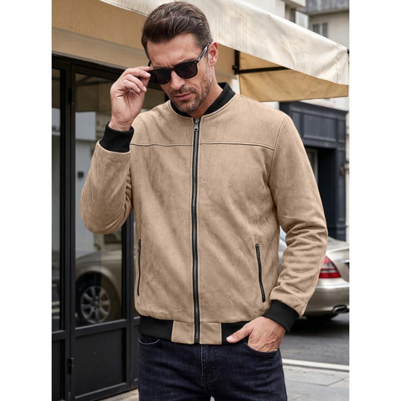 Men S Vintage Streetwear Suede Bomber Jacket Casual Outerwear