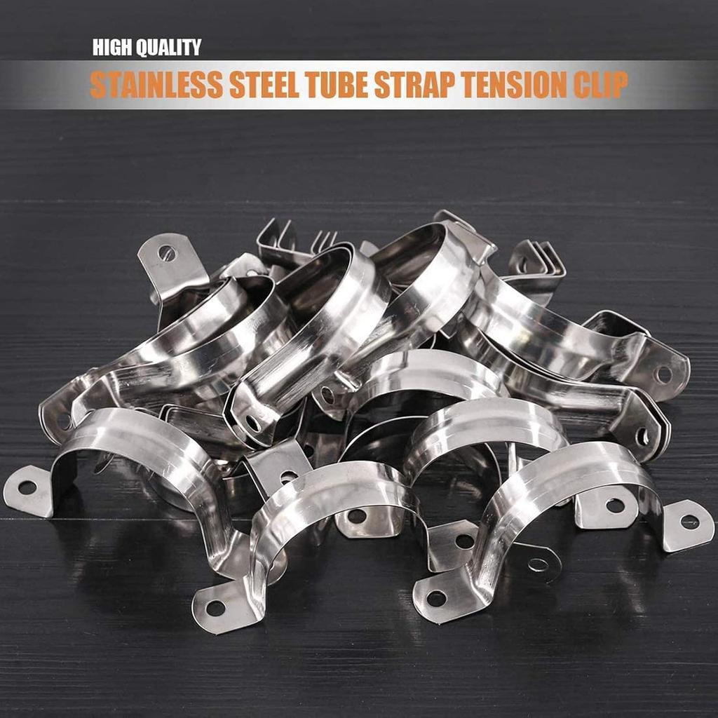 6 Pcs 4inch Rigid Pipe Strap,Two Hole Stainless Steel Strap U Bracket, Widened Tube Strap Tension Clip Assortment Kit Heavy Duty Pipe