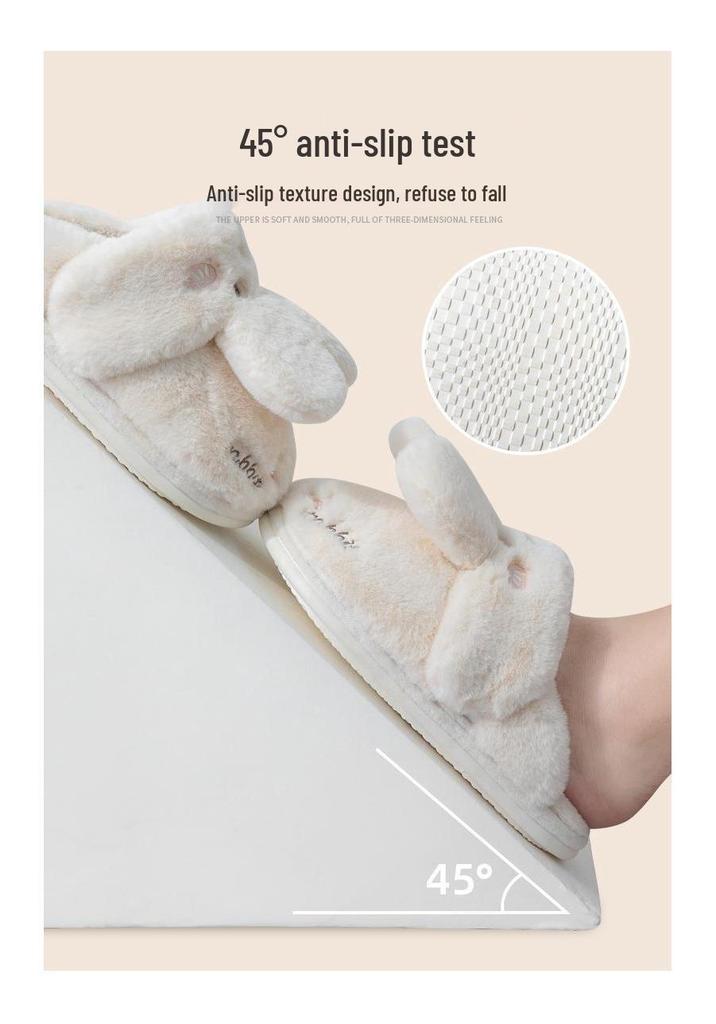 Women's Winter 2026 Cotton Plush Rabbit Fur Slippers - Indoor Home Style