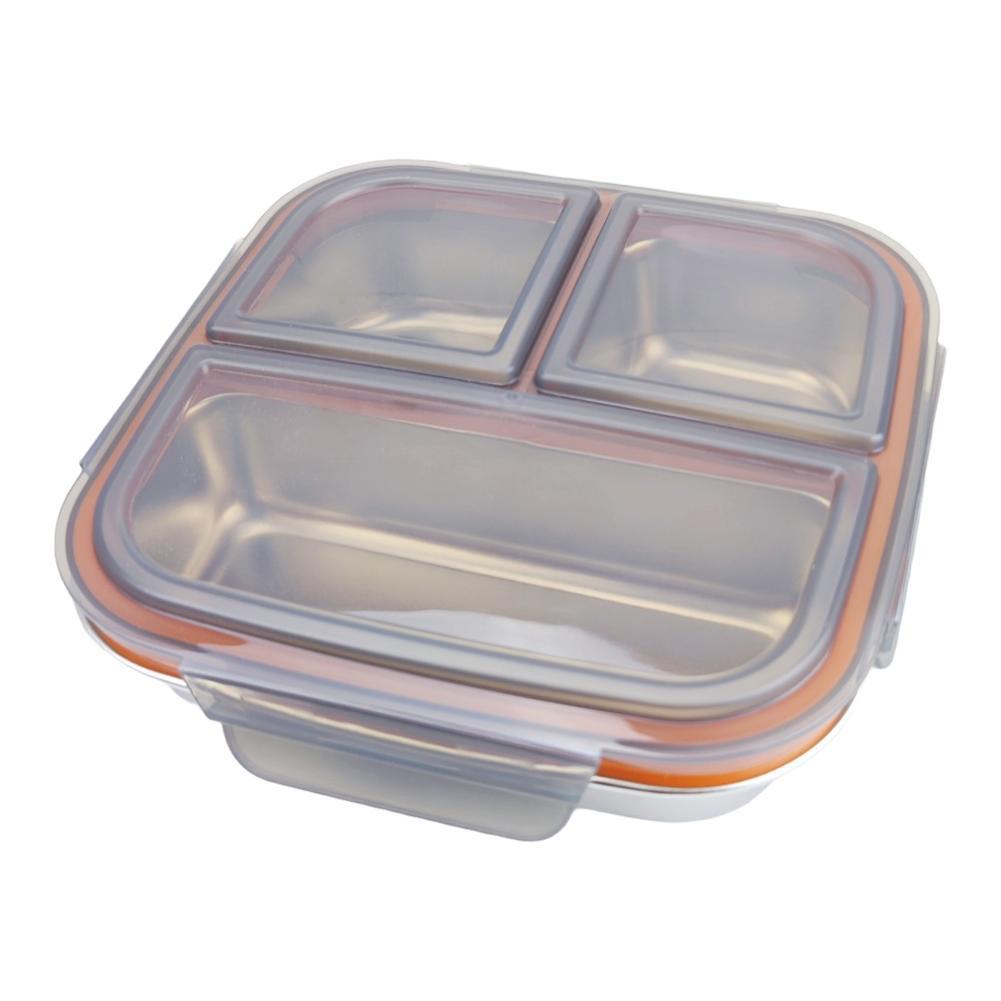 1/2pcs 750ml Stainless Steel Lunch Box With 3 Leak-Proof Compartments Lunch Boxes 17x17x6cm Kitchenware For Child School