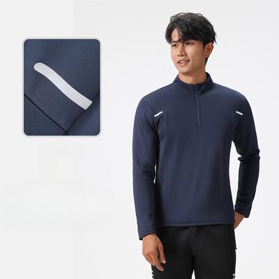 T-shirt à manches longues pour homme, séchage rapide, pour entraînement de fitness en plein air, T-shirt de sport à semi-fermeture éclair à haute élasticité