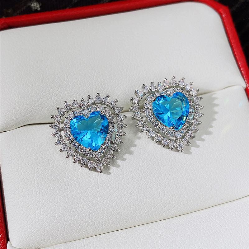Cao Shi Heart-Shaped Zircon Earrings for Girls - Trendy All-Match Forest Style